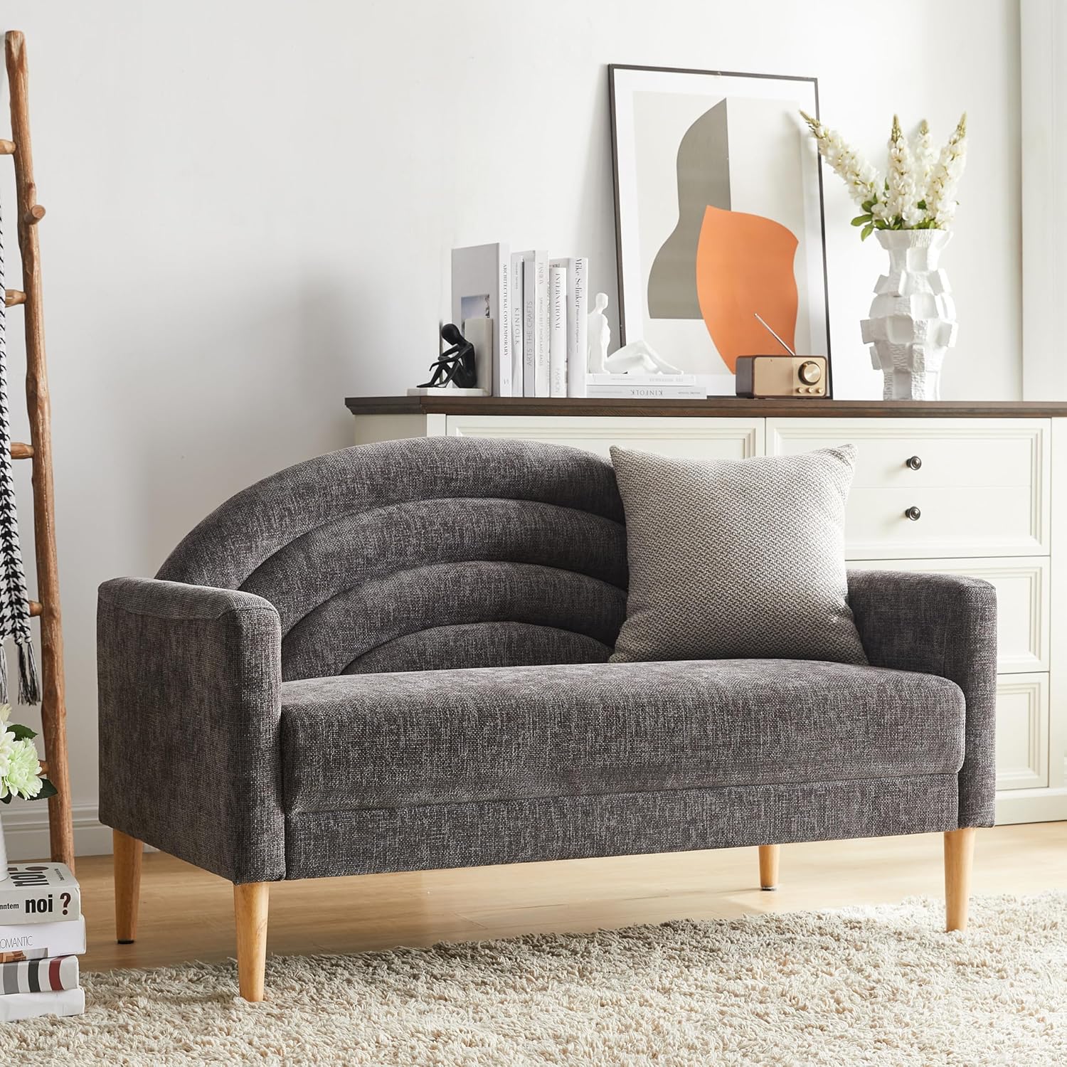 50" Loveseat Sofa, Comfy Couch with Spring Cushions, Small Sofa for Small Spaces, Mid Century Modern Linen Upholstered 2 Seater for Living Rooms/Bedrooms/Office, Wood Frame, Easy Assmbly, Pink