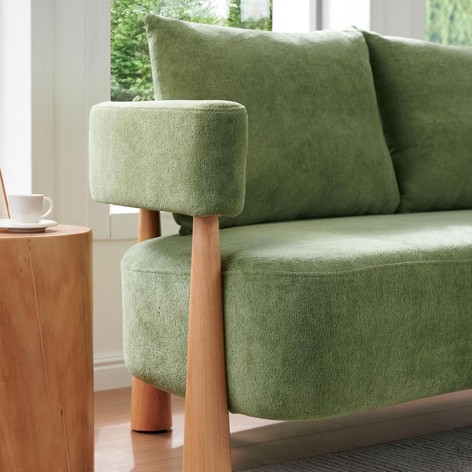67" Premium Loveseat Sofa – Ergonomic Design with Curved Armrests, Chenille Fabric, High-Resilience Cushions, Solid Wood Legs, Floor Protection, Easy Assembly, 2 Matching Pillows, Green