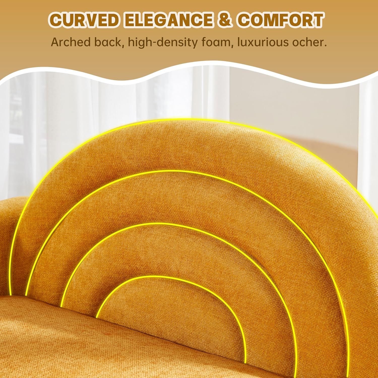 31.5" Chaise Lounge Chair Indoor with Arc Backrest & Right Armrest, Upholstered Linen Fabric, Lounge Sofa for Living Room, Bedroom and Office, Easy Assembly, Yellow