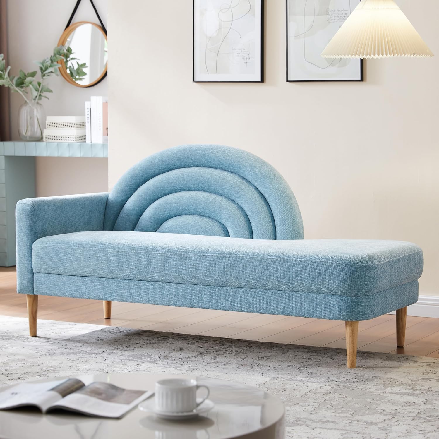 31.5" Chaise Lounge Chair Indoor with Arc Backrest & Right Armrest, Upholstered Linen Fabric, Lounge Sofa for Living Room, Bedroom and Office, Easy Assembly, Yellow