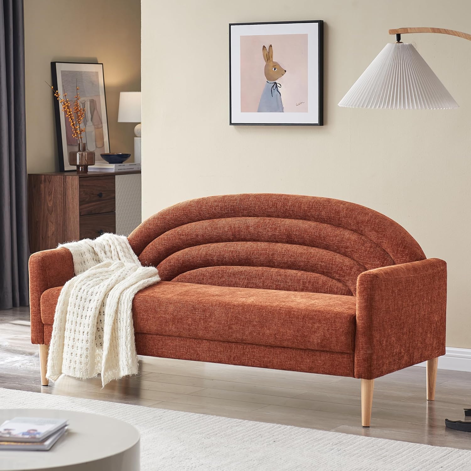 50" Loveseat Sofa, Comfy Couch with Spring Cushions, Small Sofa for Small Spaces, Mid Century Modern Linen Upholstered 2 Seater for Living Rooms/Bedrooms/Office, Wood Frame, Easy Assmbly, Pink