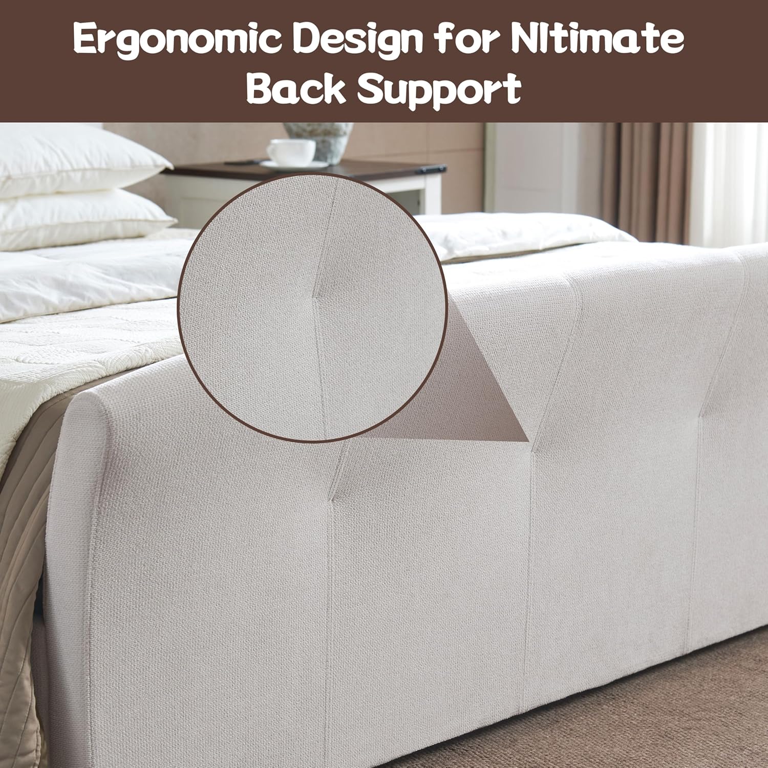 King Size Gas Lift Up Storage Bed, Bed Frame with Curved Upholstered Headboard & Button-Tufted Footboard,Hydraulic Support, Wood Slats, No Box Spring Needed, Easy Assemble, White