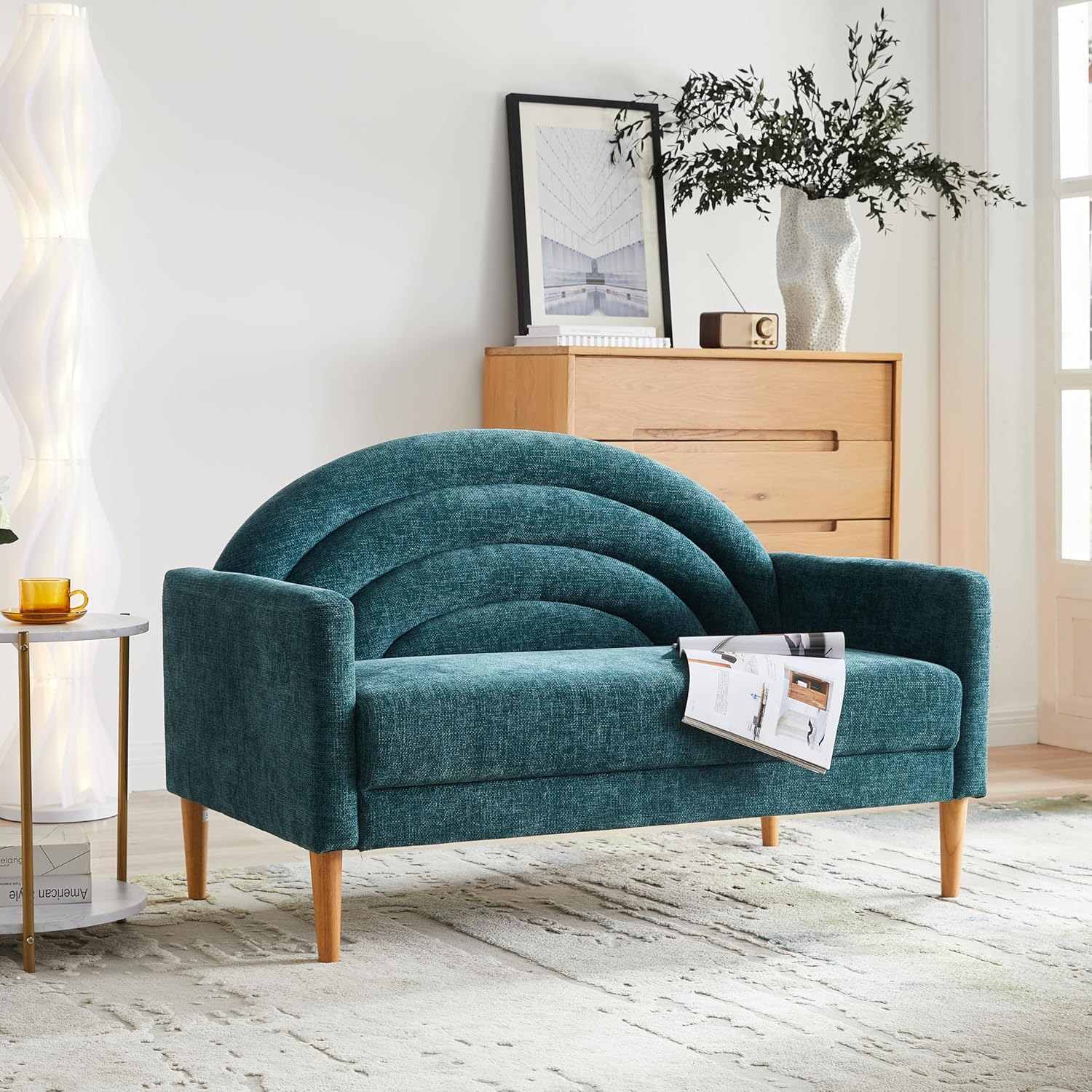 50" Loveseat Sofa, Comfy Couch with Spring Cushions, Small Sofa for Small Spaces, Mid Century Modern Linen Upholstered 2 Seater for Living Rooms/Bedrooms/Office, Wood Frame, Easy Assmbly, Pink