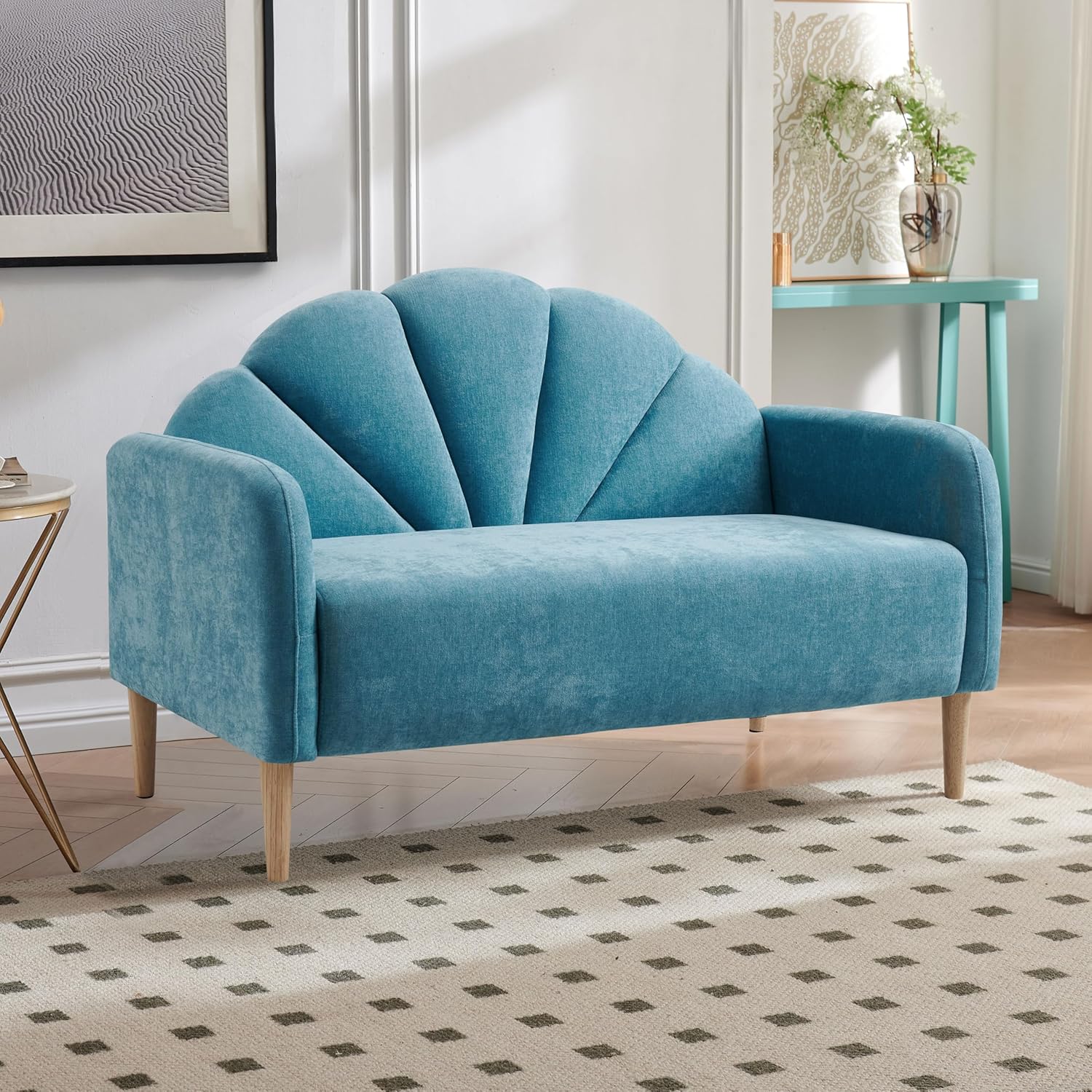 64.37" Modern loveseat Sofa, Linen Fabric Upholstered with Curved Back and Wood Legs, 3-Seater Sofa Couch for Living Room, Small Couch for Small Spaces, Easy Assemlby, Wine Red