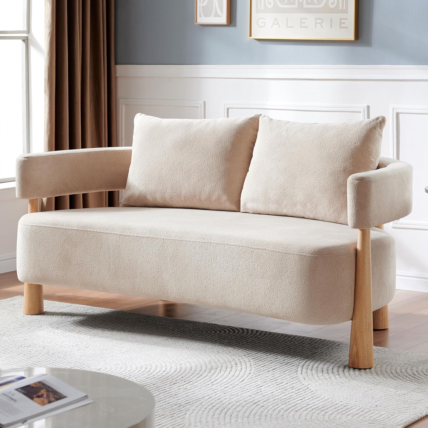 67" Premium Loveseat Sofa – Ergonomic Design with Curved Armrests, Chenille Fabric, High-Resilience Cushions, Solid Wood Legs, Floor Protection, Easy Assembly, 2 Matching Pillows, Green