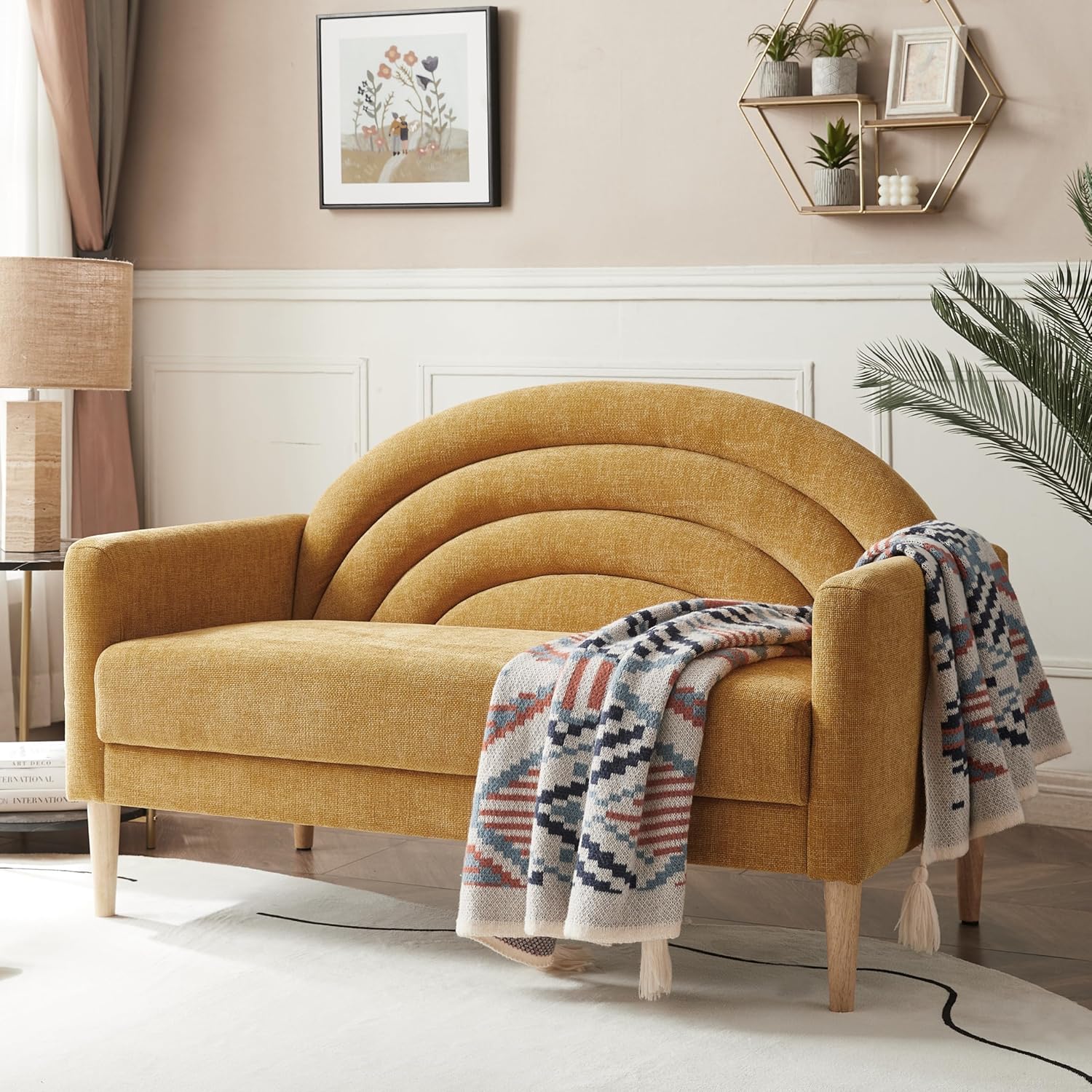 50" Loveseat Sofa, Comfy Couch with Spring Cushions, Small Sofa for Small Spaces, Mid Century Modern Linen Upholstered 2 Seater for Living Rooms/Bedrooms/Office, Wood Frame, Easy Assmbly, Pink