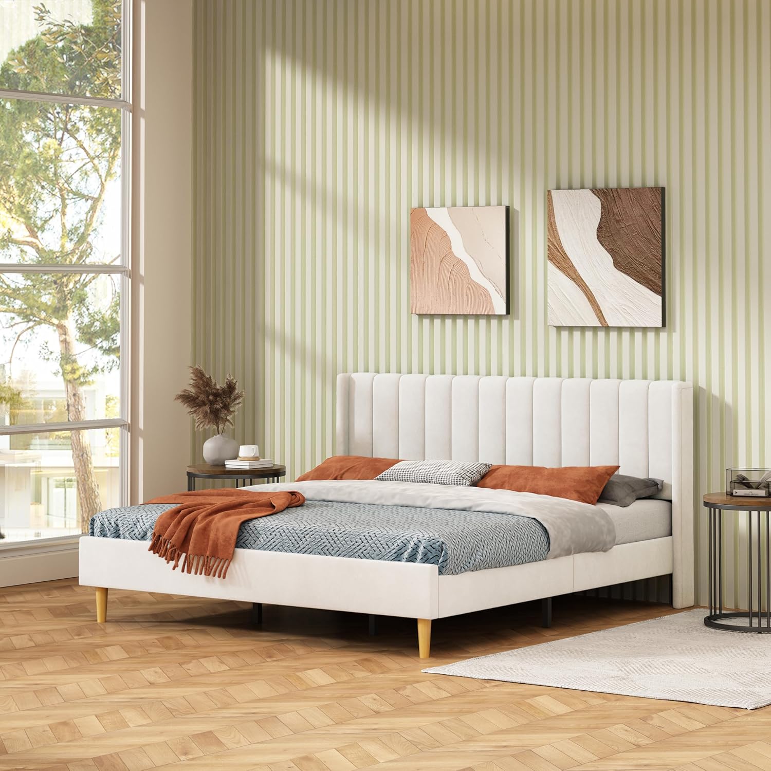 Twin Size Platform Bed Frame with Wingback Headboard, Velvet Fabric Upholsteredand, Metal Frame & Wooden Slats Support, No Box Spring Needed, Easy Assembly, Gray