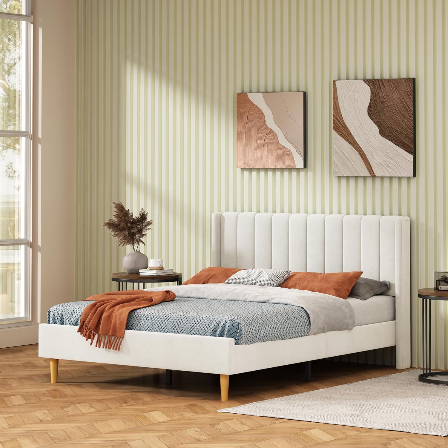 Twin Size Platform Bed Frame with Wingback Headboard, Velvet Fabric Upholsteredand, Metal Frame & Wooden Slats Support, No Box Spring Needed, Easy Assembly, Gray