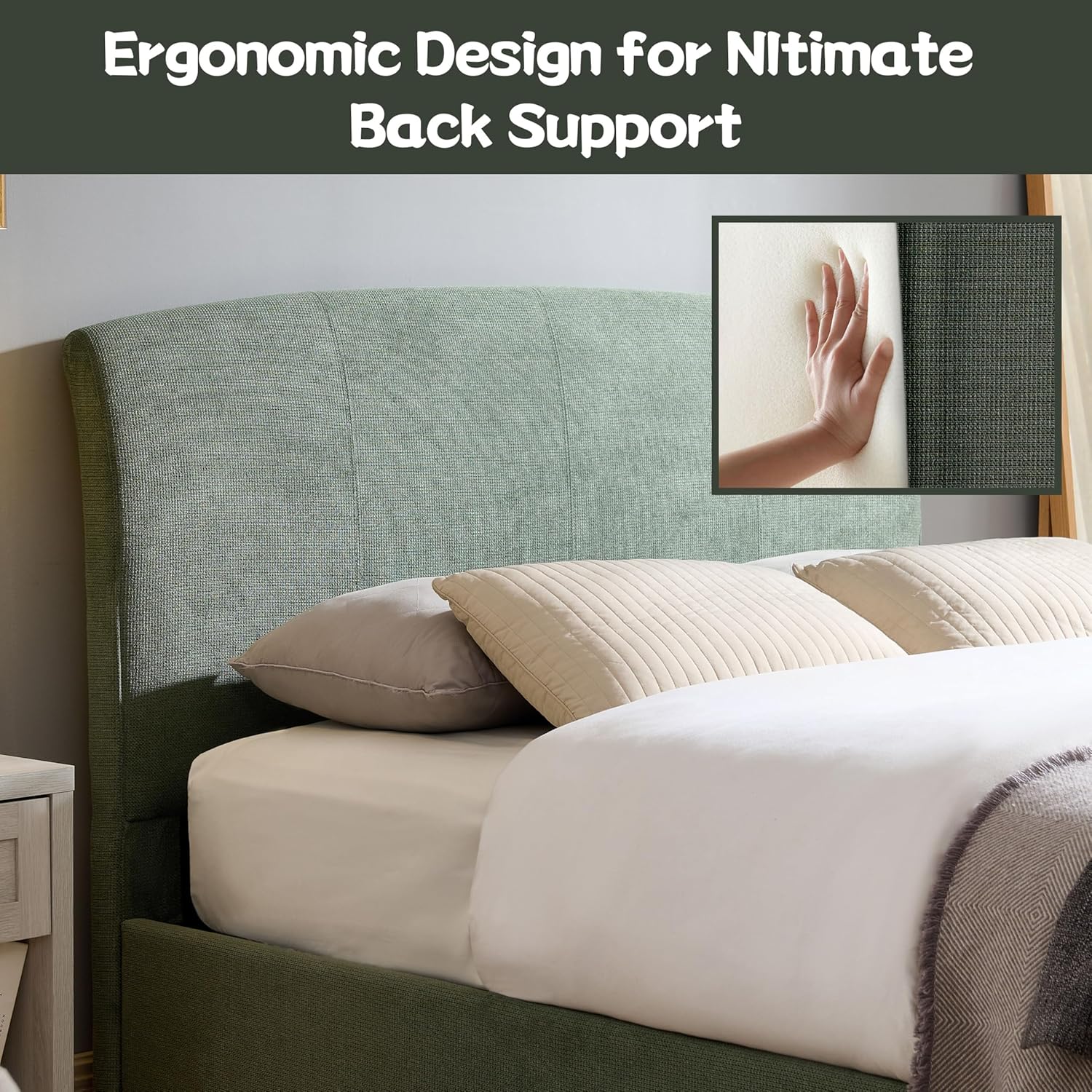 Lift-Up Queen Size Upholstered Bed Frame with Side-Opening Hydraulic Storage, Padded Headboard, Metal Frame, No Box Spring Needed, Moss Green