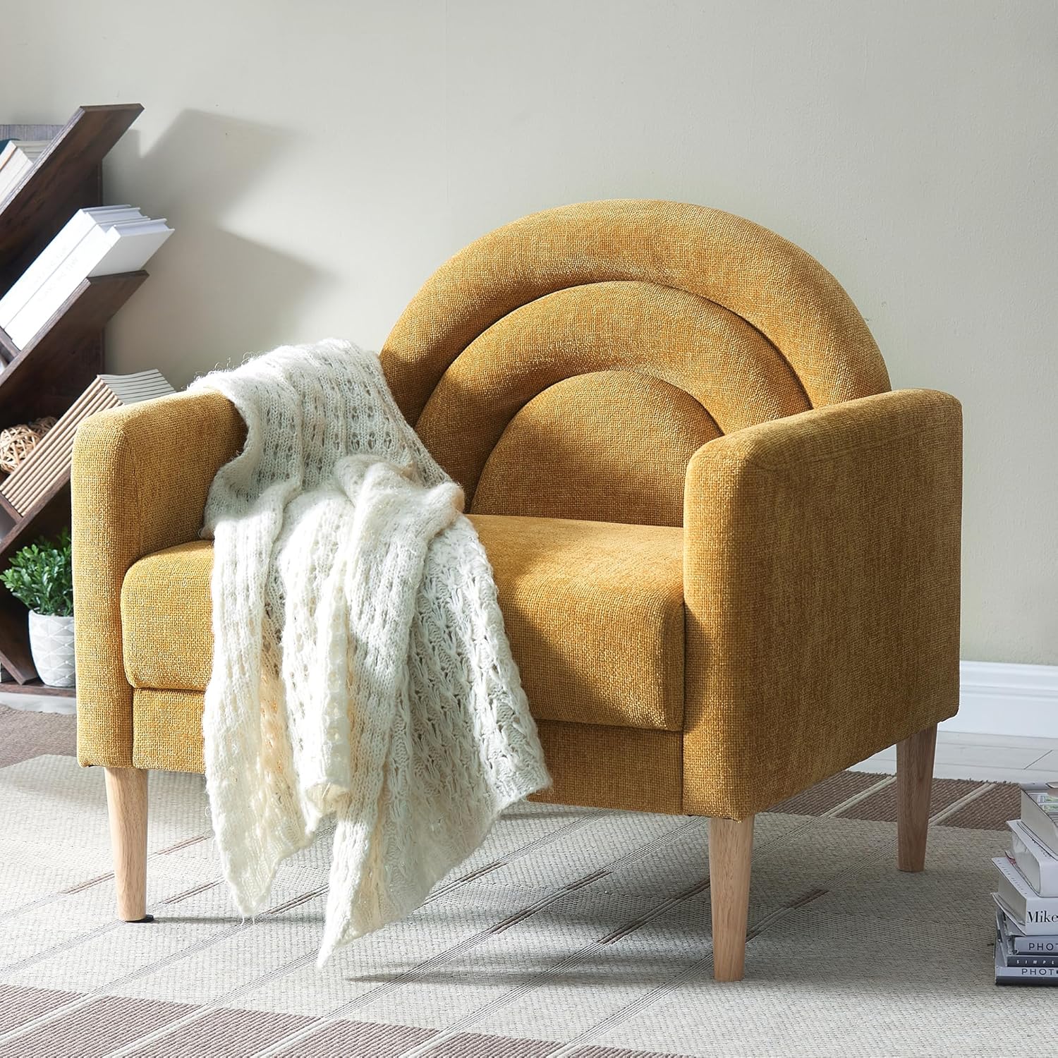 Accent Chair Reading Chair with Armrest, Small Comfy Chair for Small Spaces, Modern Linen Upholstered Armchair for Bedroom & Living Room, Single Sofa Chair with Wood Legs, Easy Assembly (Cream)
