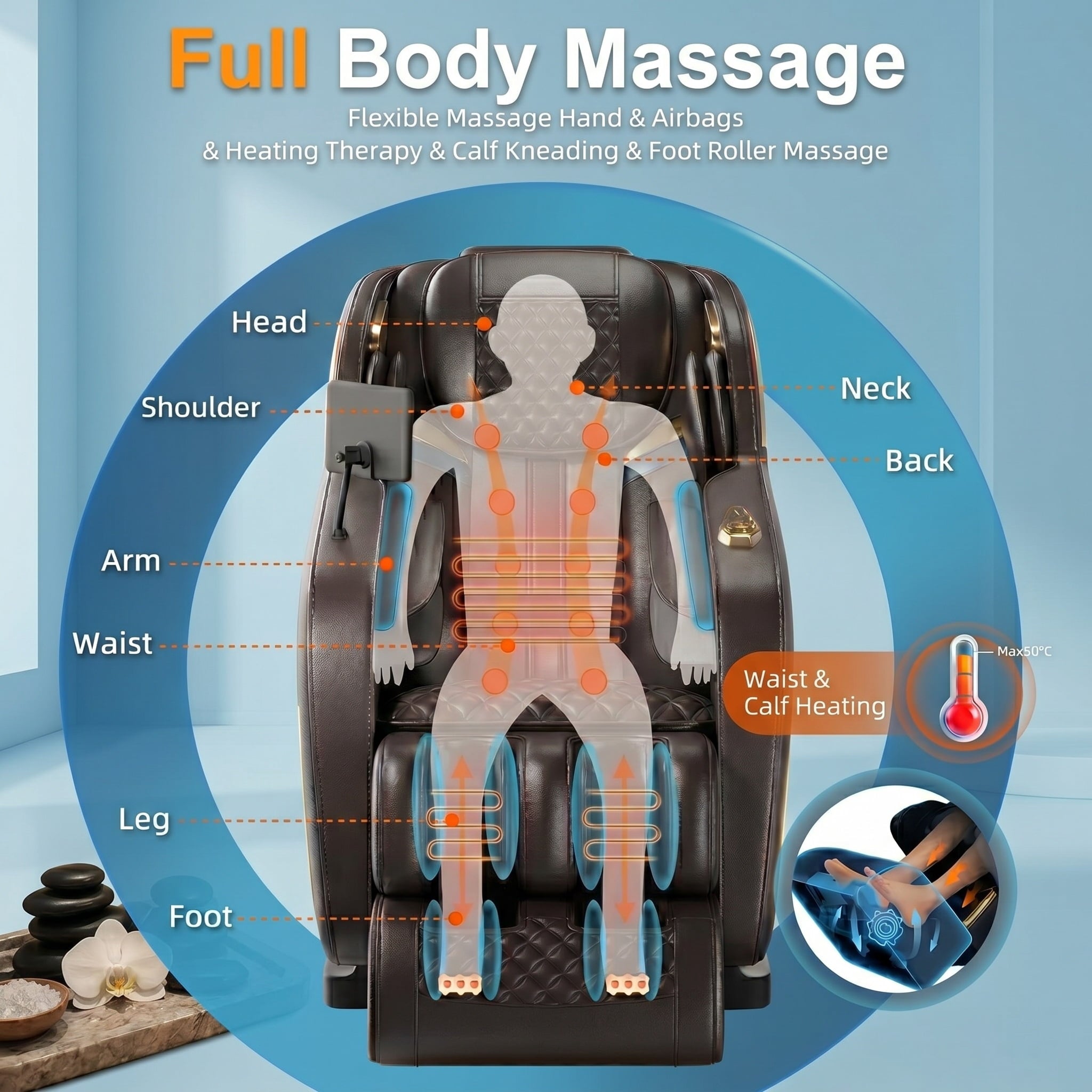 58" SL Track 4D Smart Massage Chair with AI Body Scanning, Zero Gravity, Heated Back & Legs, Bluetooth Speakers – Full Body Air Compression for Home Spa Relaxation