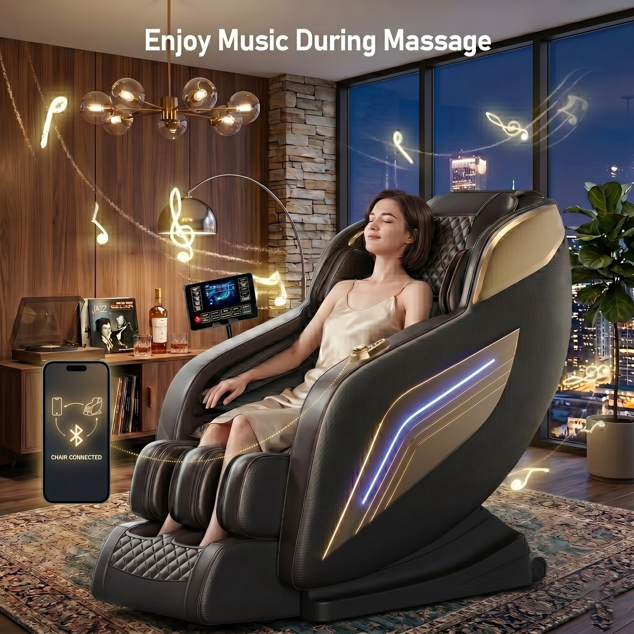 58" SL Track 4D Smart Massage Chair with AI Body Scanning, Zero Gravity, Heated Back & Legs, Bluetooth Speakers – Full Body Air Compression for Home Spa Relaxation