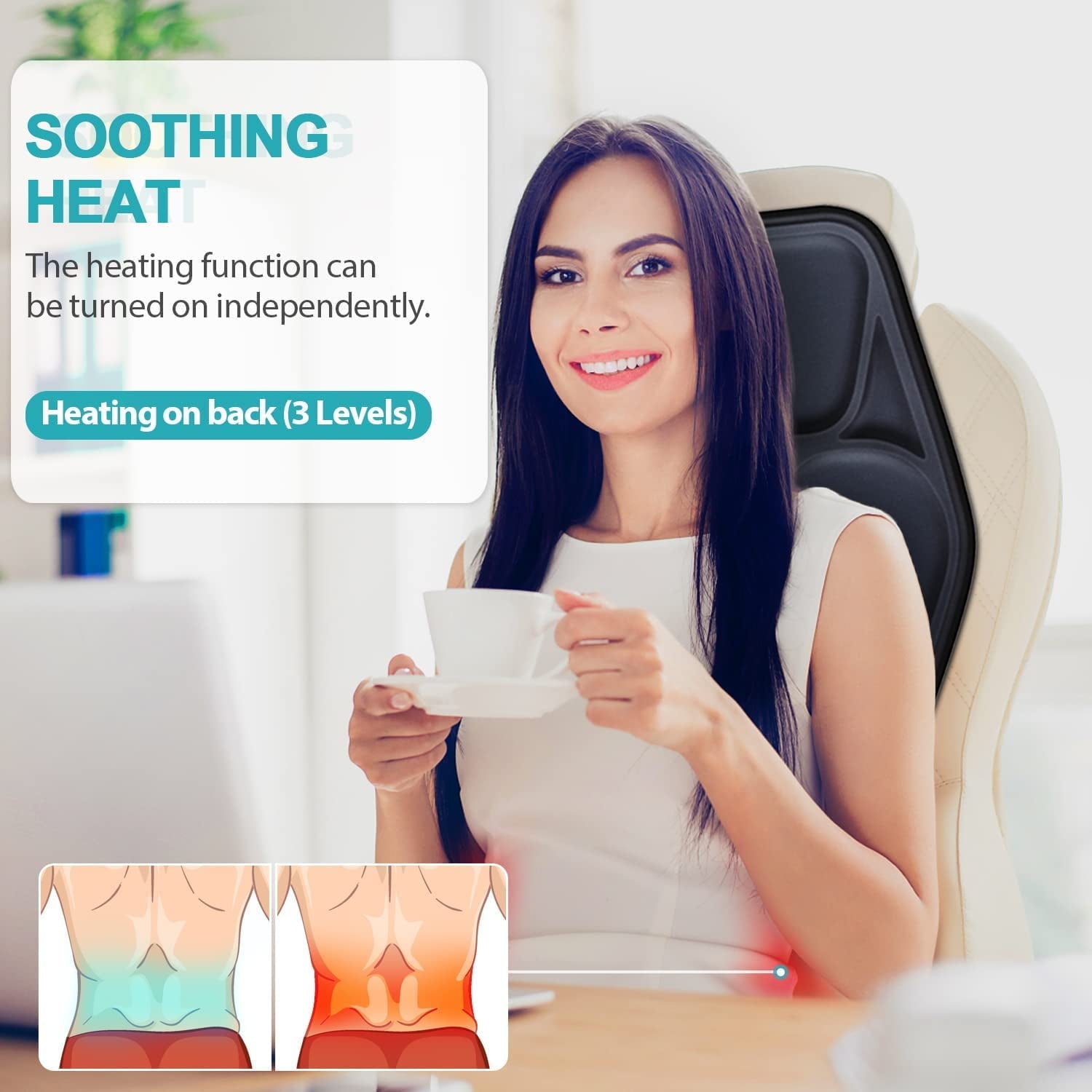 ENGOO Massage Pad with Heat & Lumbar Airbag Support - 9 Vibration Modes, Multi-Zone Relief for Home, Office & Car Use